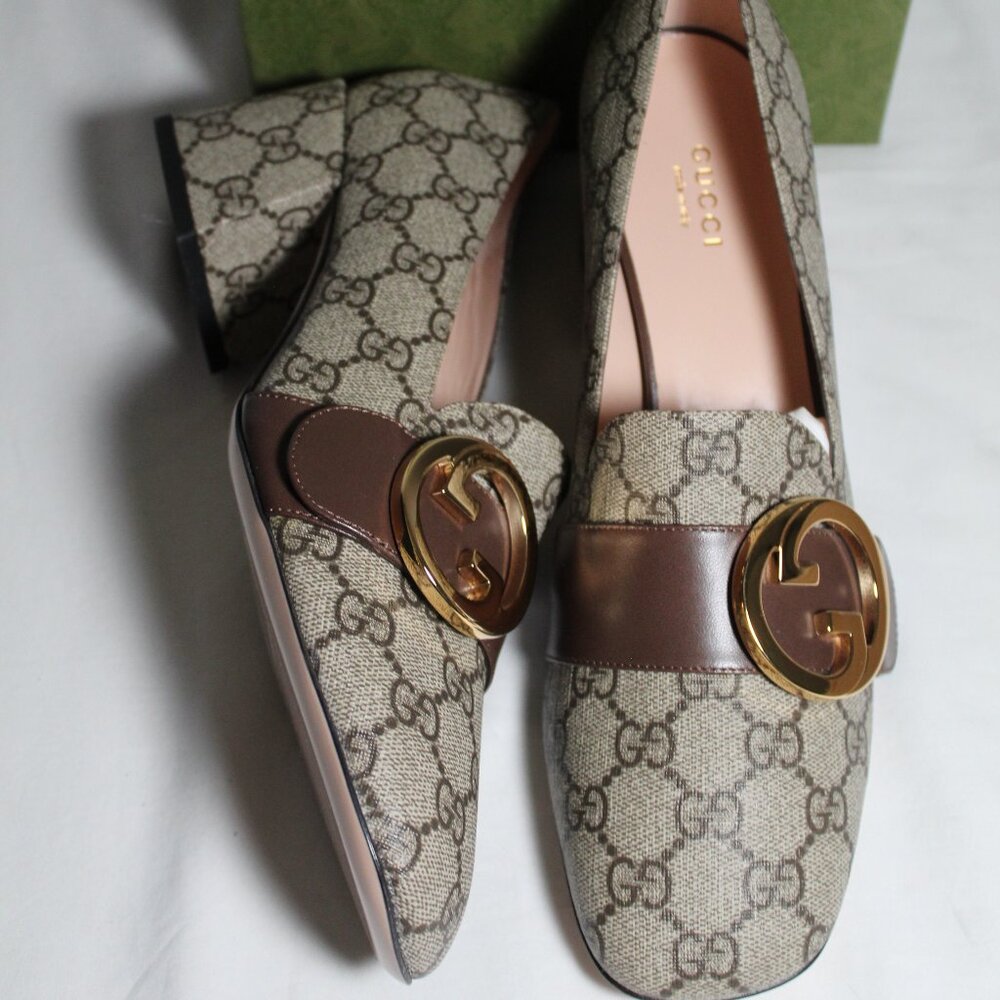 NWB Gucci Supreme Blondie Interlocking GG Pumps Chunk Heel 701711